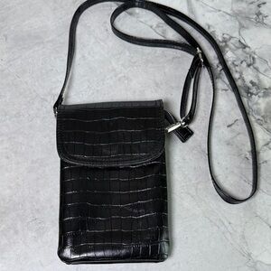 Black Croc-Embossed Crossbody Bag